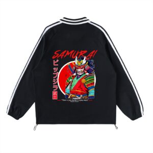 Samurai Striped Lapel Collar Sweatshirt